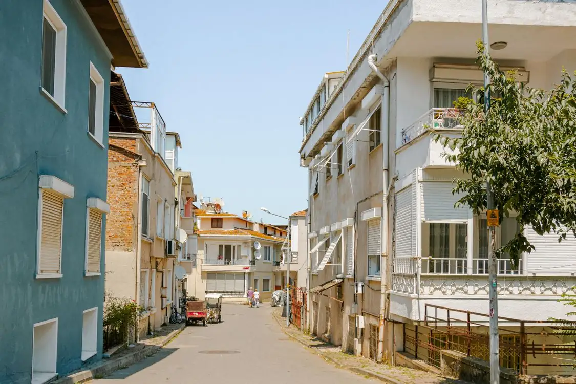 Residential street with homes and trees
