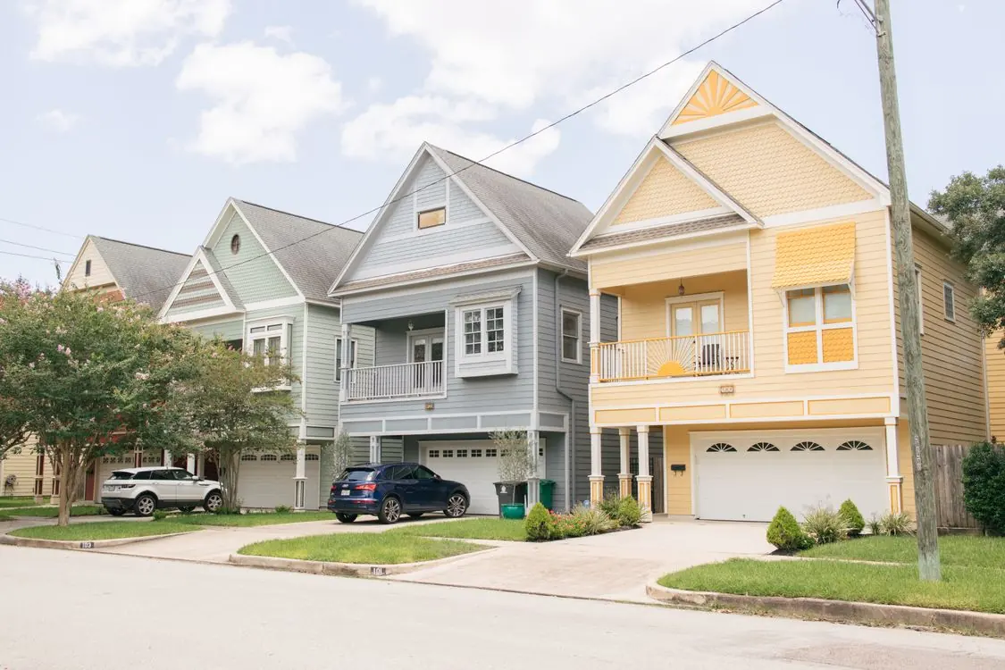 Residential street with homes and trees